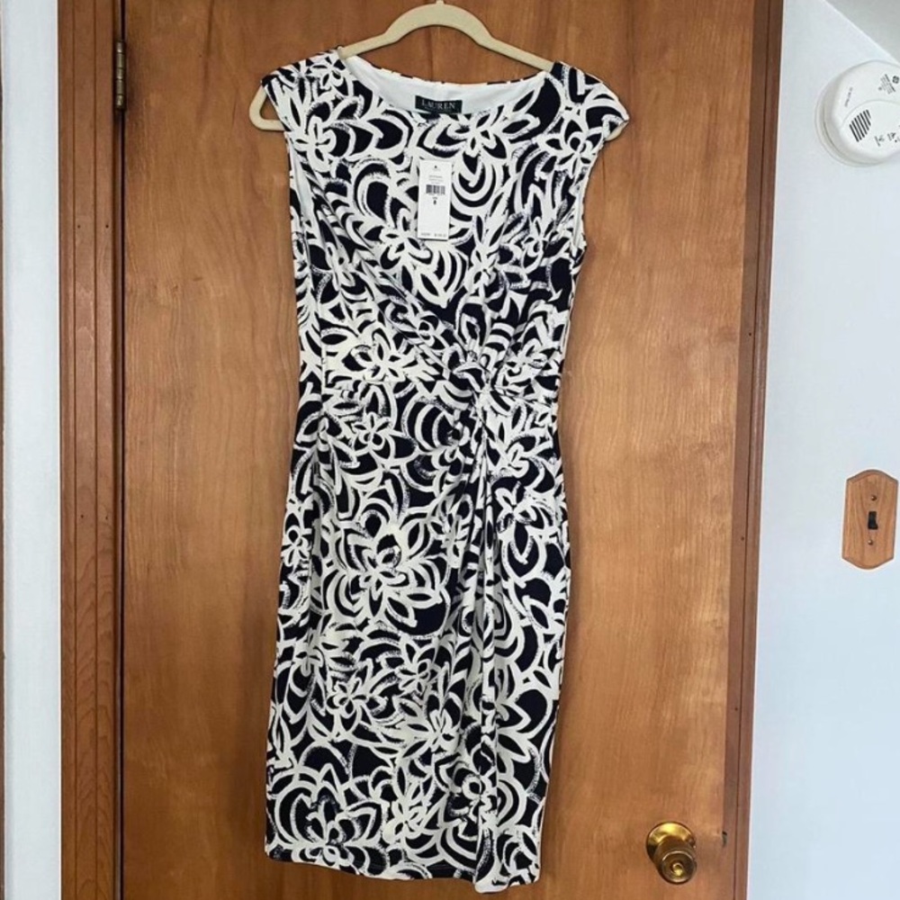 Lauren by Ralph Lauren white and black floral flower bodycon style dress